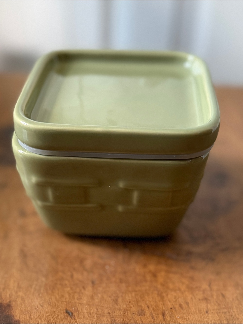 Longaberger Olive Green Ceramic Square Storage Canister
